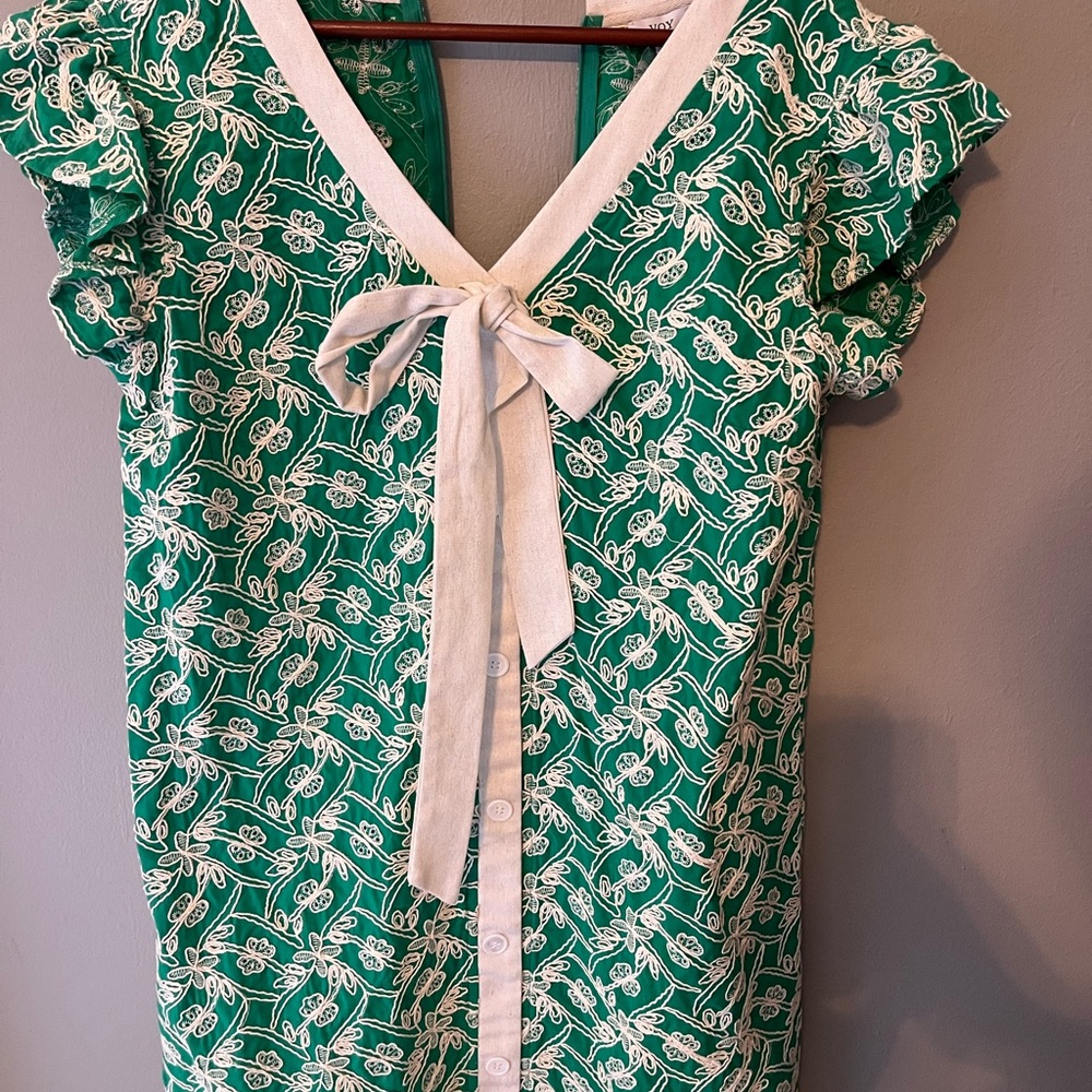 Green Floral Tie-Neck Women’s Dress